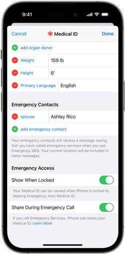 add emergency contacts on iphone