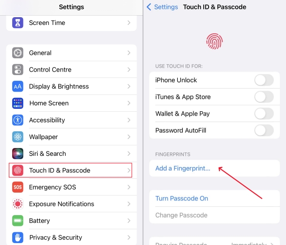 add fingerprint to iphone