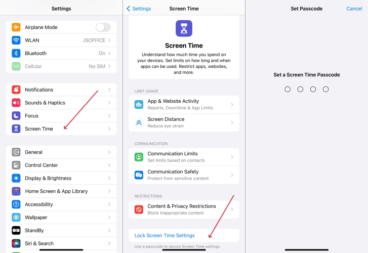 add screen time passcode on iphone