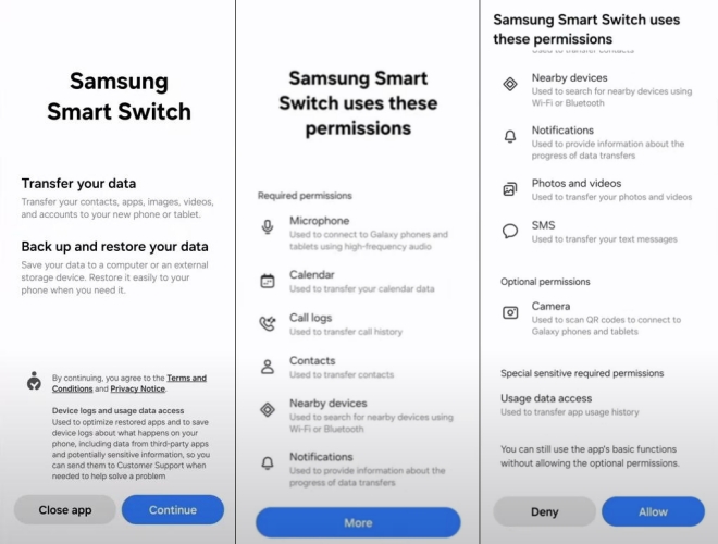tap allow in samsung smart switch