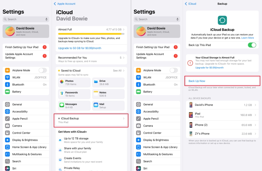 back up ipad to icloud