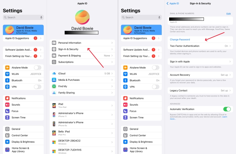 change apple id password on ipad