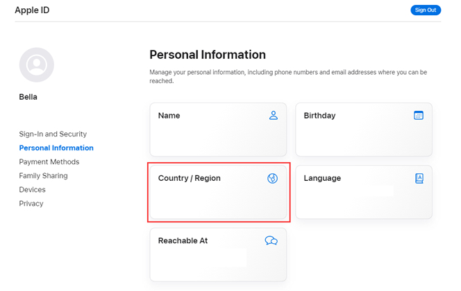 change apple id region online