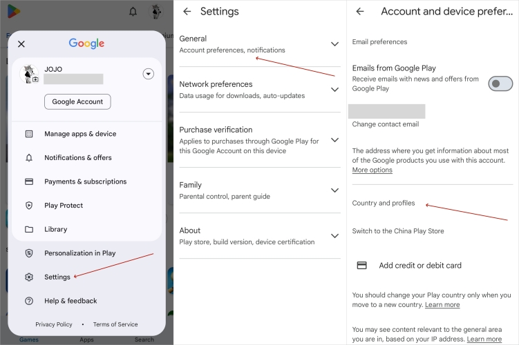 change google play store location