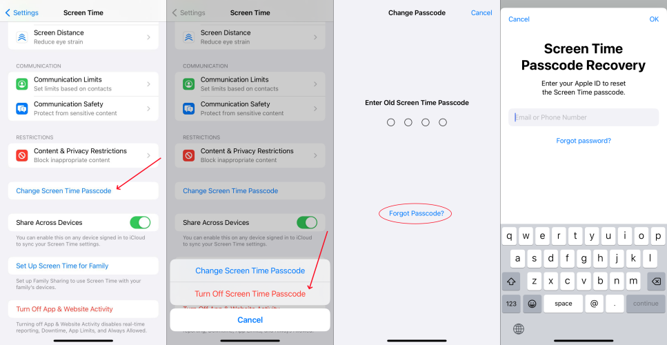 change forgotten screen time passcode on iphone