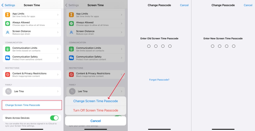 change screen time passcode on iphone