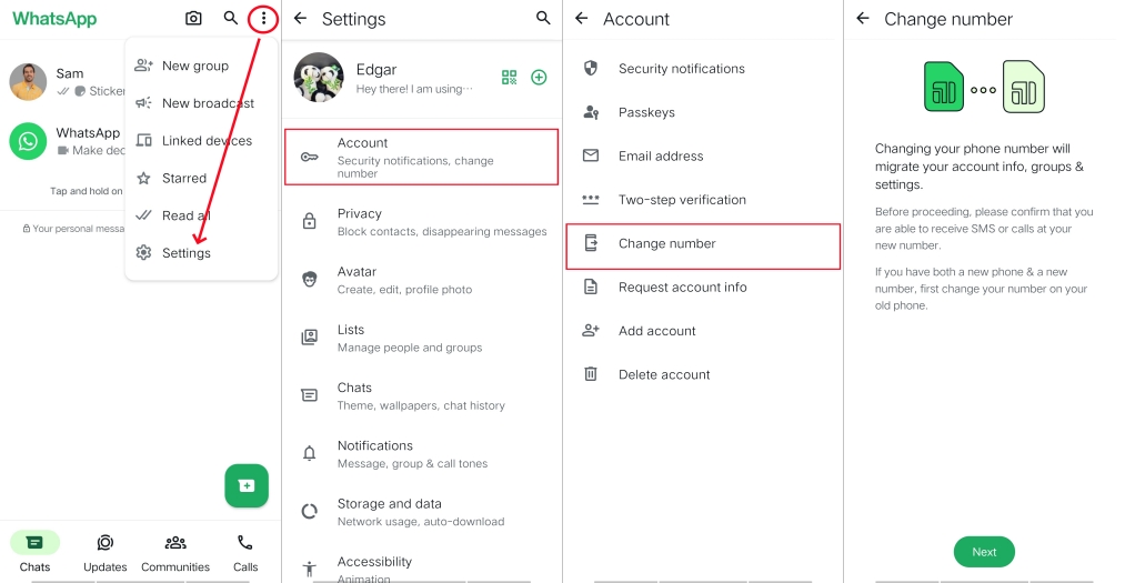 change number in whatsapp