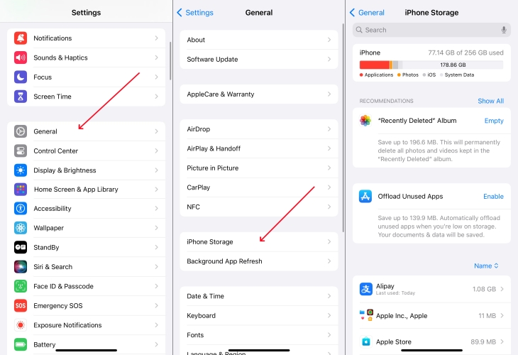 check iphone storage