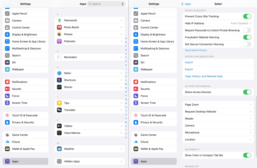 clear cache in safari on ipad