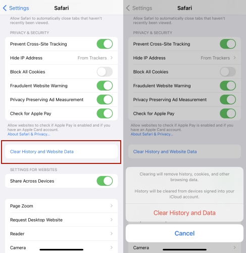 clear safari data on iphone