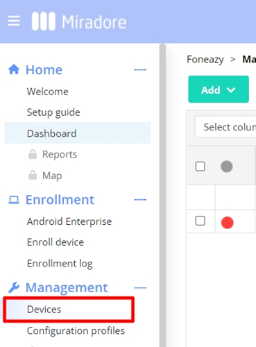 click devices on miradore