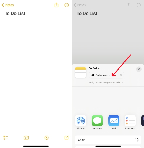 collaborate notes on iphone