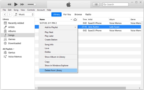 delete songs in iTunes Music Library