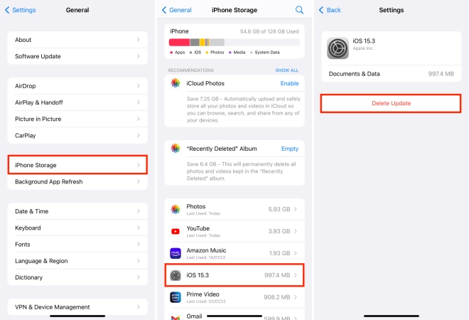 delete update on iphone
