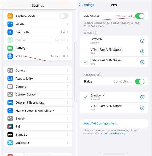 disable active vpn on iphone