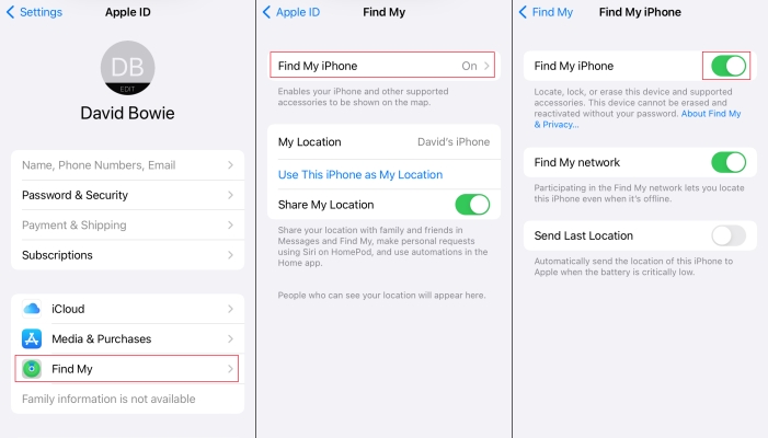 disable find my on iphone