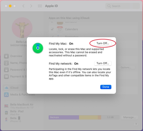 turn off find my on mac