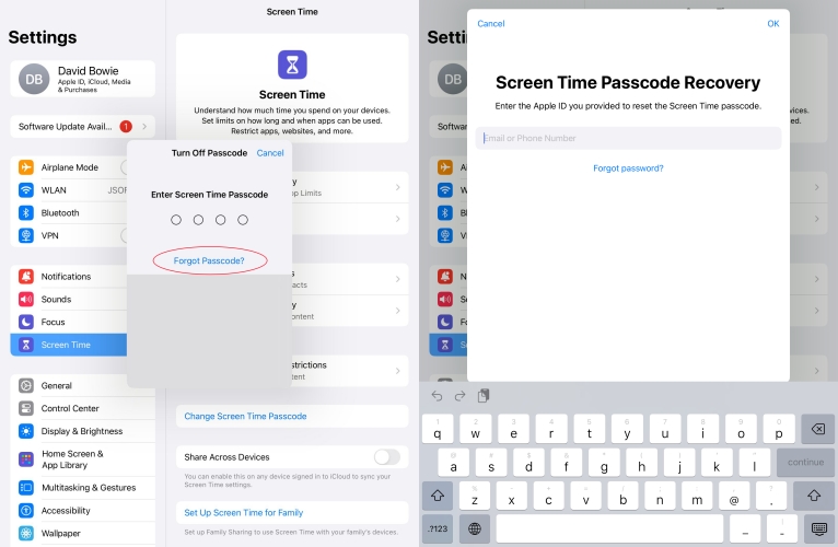 disable forgotten screen time passcode on ipad