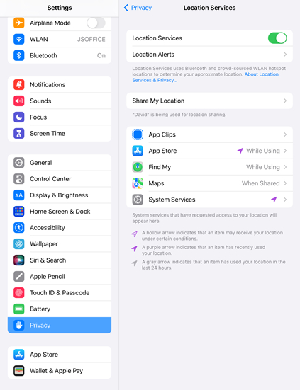 disable location services on ipad