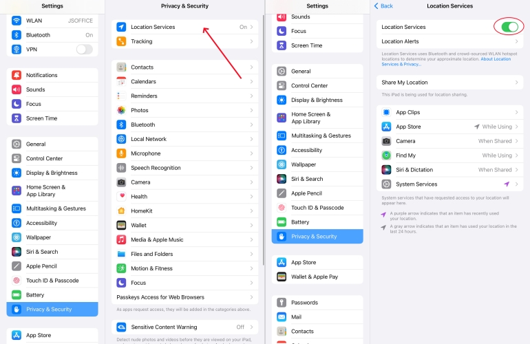 disable location services on ipad