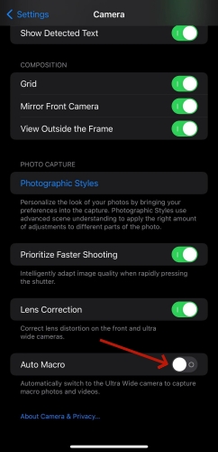 disable macro mode on iphone