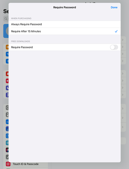 disable require password on ipad