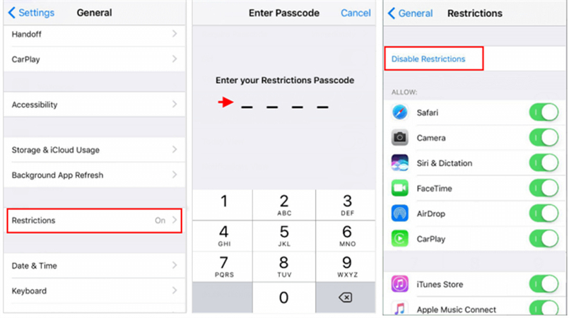 disable parental controls in ios 11