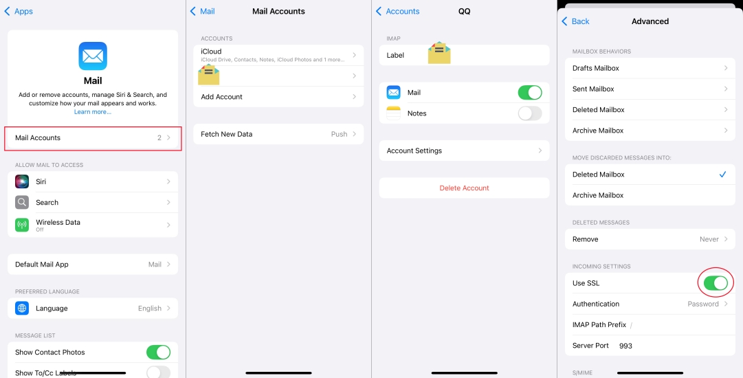 disable ssl for mail on iphone