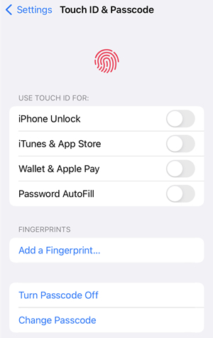 disable touch id for itunes apple store