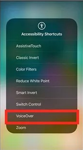 disable voiceover via accessibility shortcut