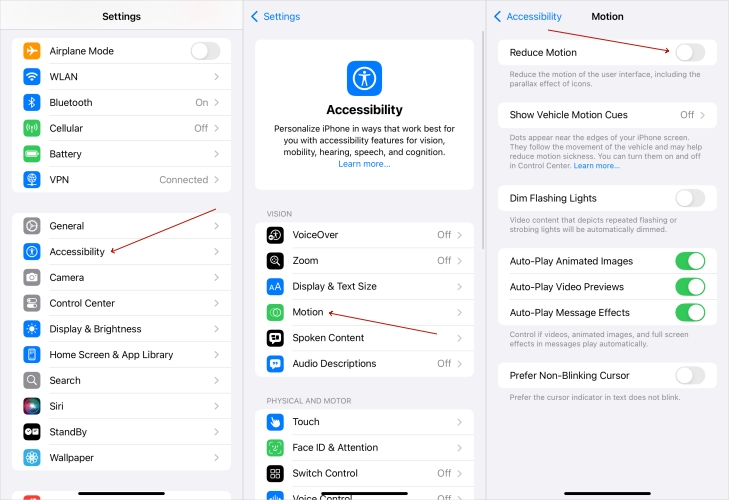 enable iphone reduce motion