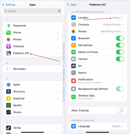 enable pokemon location ios