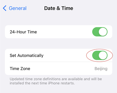 enable set automatically on iphone