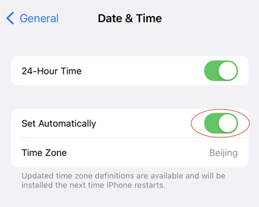 enable set automatically on iphone