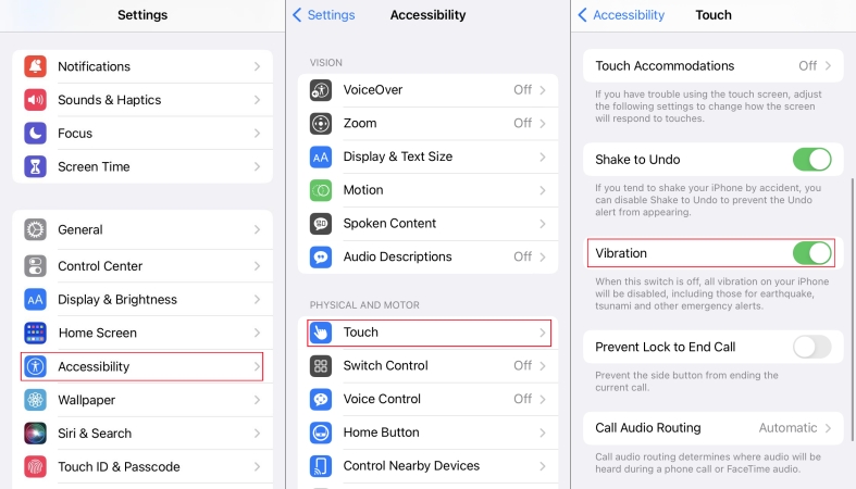 enable vibration in accessibility