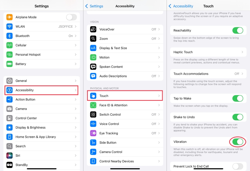 enable vibration in accessibility