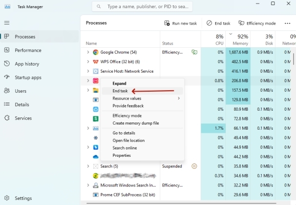 end task in task manager on windows