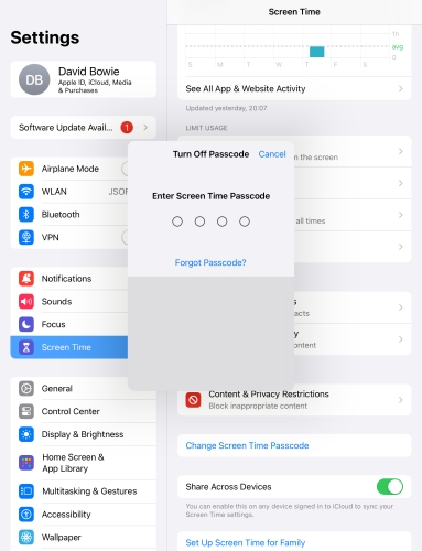 enter screen time passcode on ipad