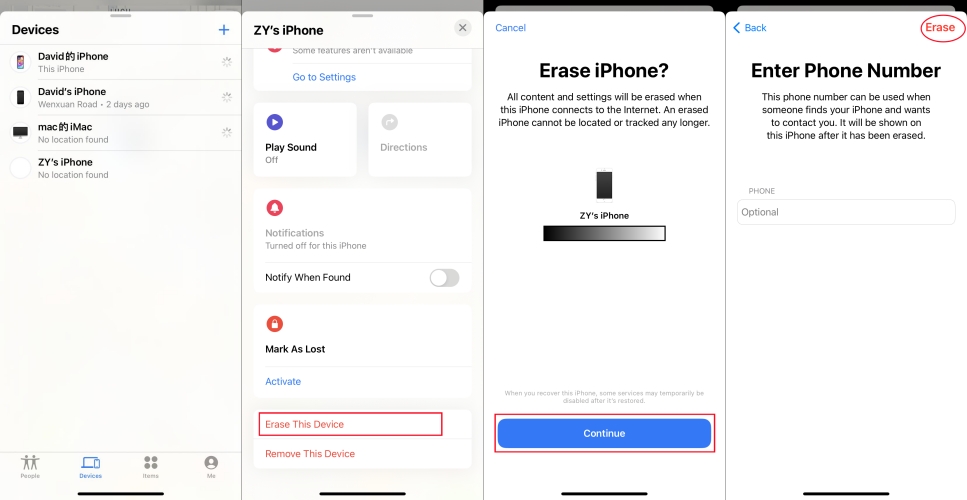 erase iphone in find my app without apple id