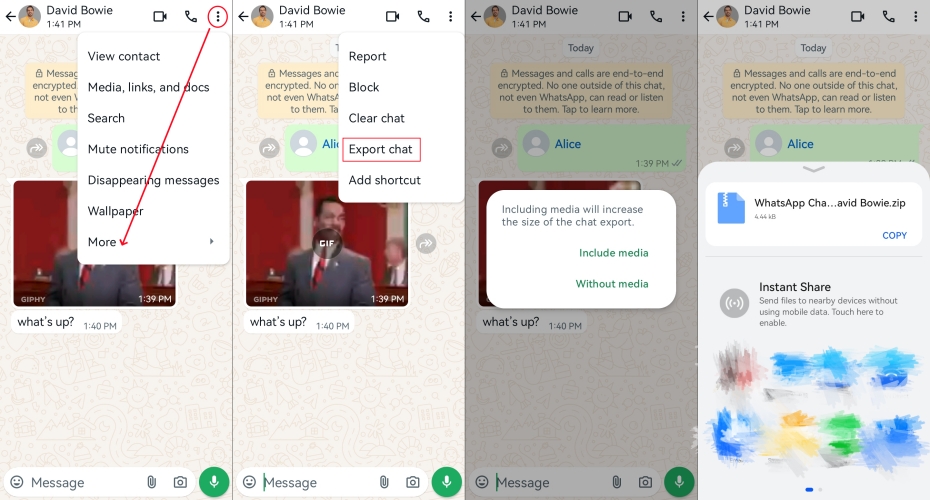 export whatsapp chat in conversation on android