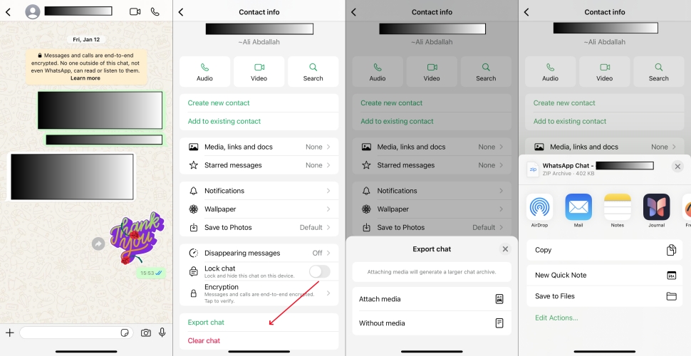 export whatsapp chat in conversation on iphone