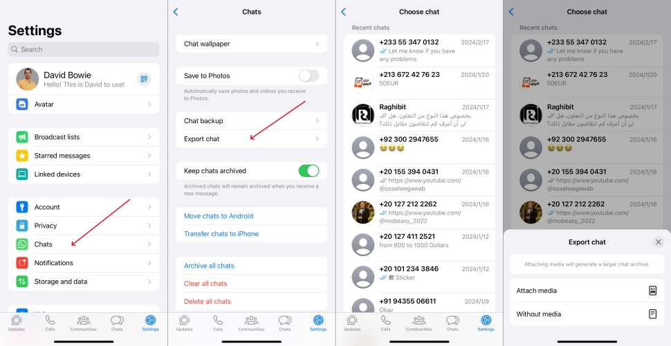 export whatsapp chat in settings on iphone