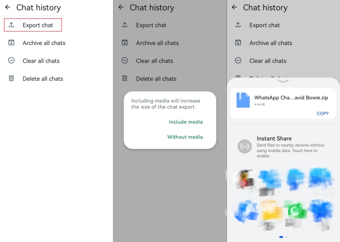 export whatsapp chat in settings on android