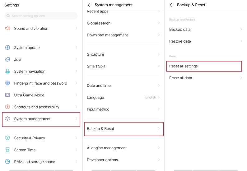 factory reset android in settings