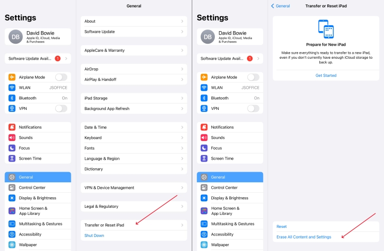 factory reset ipad in settings