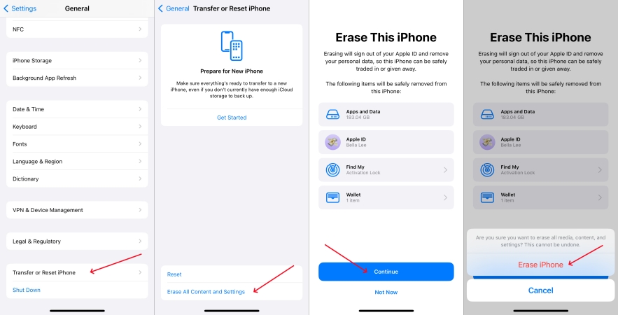 reset all settings and data on iphone