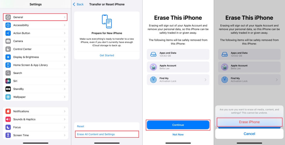 factory reset iphone in settings