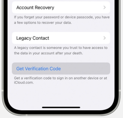 get verification code from settings iphone