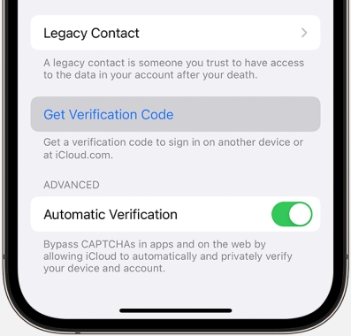 get verification code from settings iphone