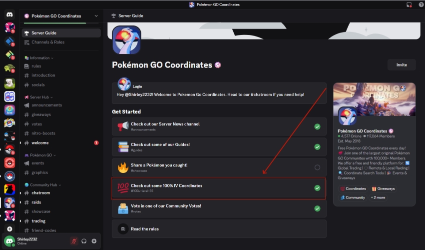 how to use pokemon go coordinate discord server